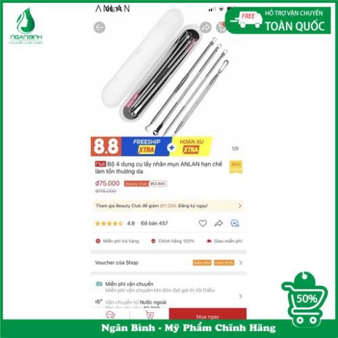 Bộ 4 cây nặn mụn đầu đen chuyên nghiệp trong spa,dụng cụ cây nặn mụn 2 đầu cao cấp A Lá Kids