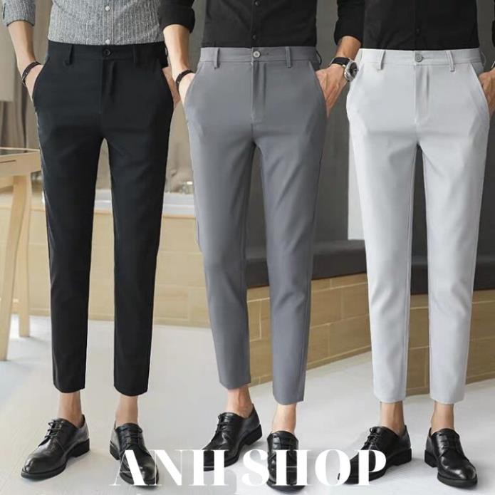Quần Tây Nam Dáng Ôm Không Nhăn Vải Cotton Mềm Mịn