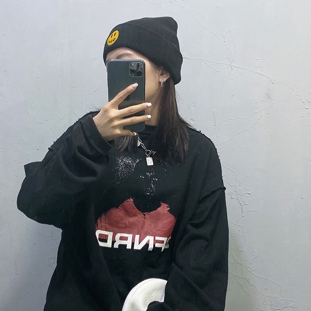 Mũ Len Thêu Hình Mặt Cười Phong Cách Hip Hop Đường Phố