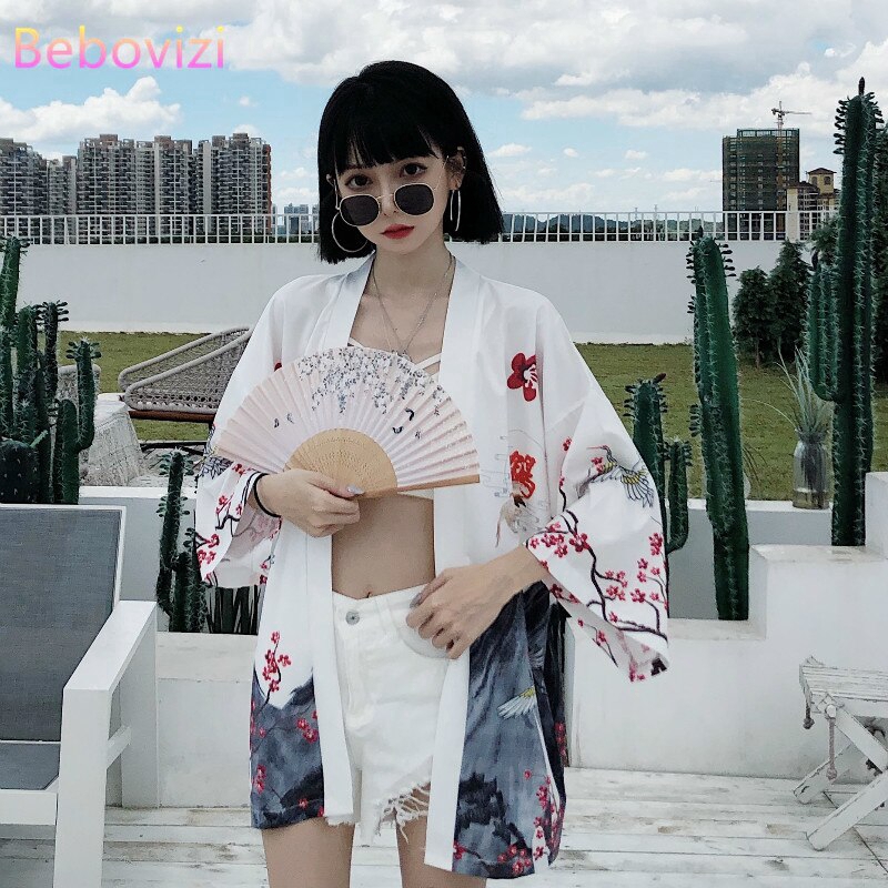 Áo Khoác Kimono Họa Tiết Chim Hạc Thời Trang Cho Nữ | BigBuy360 - bigbuy360.vn