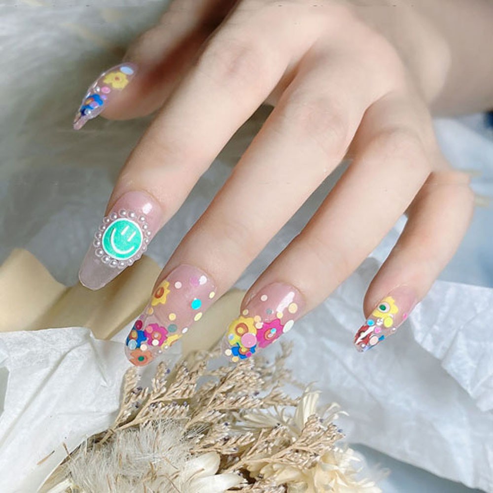 [Hàng mới về] Nhãn Dán Trang Trí Móng Tay Nghệ Thuật Tự Dính Hình Hoa Cười Xinh Xắn