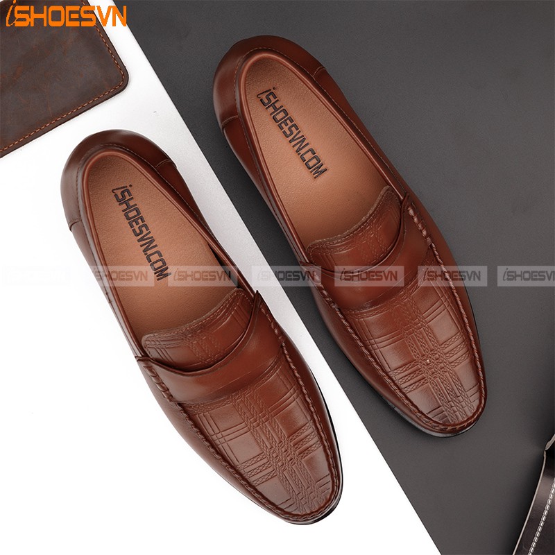 Giày da nam tăng chiều cao ISHOESVN IS218 - Giày lười công sở