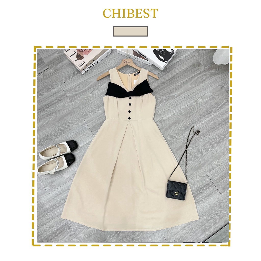Đầm maxi sát nách cổ V nơ ngực nhẹ nhàng vintage CHIBEST ADB92
