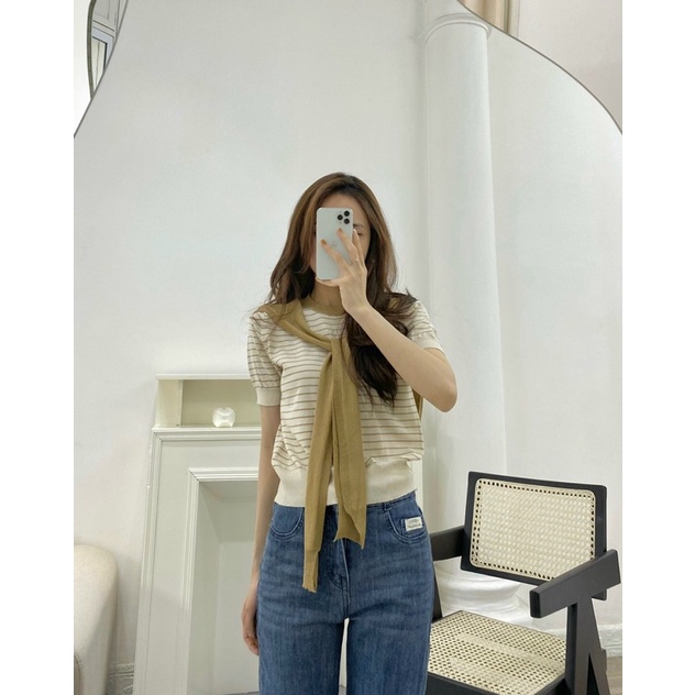 ( Ảnh thật ) S215 Set áo len kẻ kèm khăn choàng ulzzang QCCC