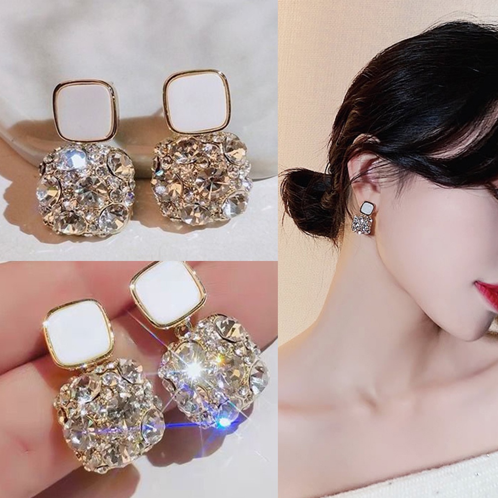 Khuyên tai đính đá lấp lánh thiết kế tinh tế sang chảnh phong cách Hàn Quốc cho nữ