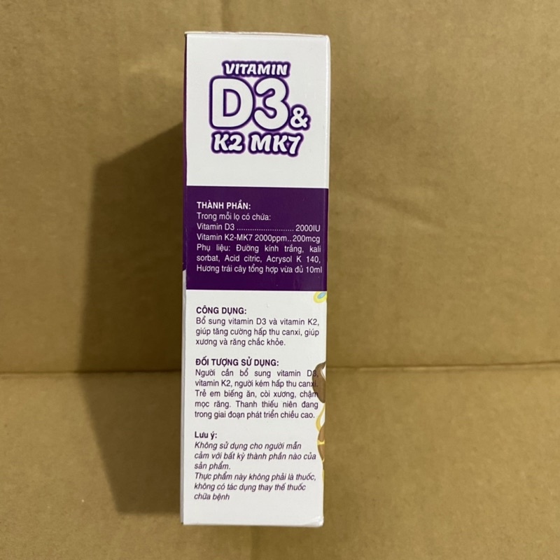 Aquatrim D3 Baby Ddrops Vitamin D3 K2 MK7 nhỏ gọt chai 10ml dành cho trẻ từ 6 tháng tuổi bổ sung Canxi D3K2 MK7