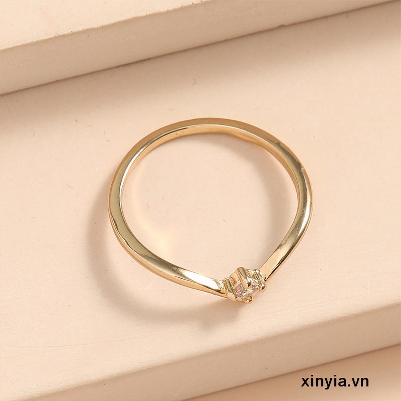 Nhẫn Thời Trang Bằng Thép Titan Màu Vàng/ Bạc Đính Đá Pha Lê Cho Nữ