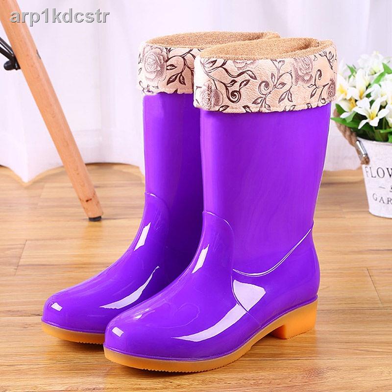 Bốn mùa giày chống thấm nước đi mưa ủng cao su overshoes nữ ống giữa thời trang dành cho người lớn cộng với nhu
