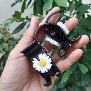 Kẹp tóc 3 răng đen đính hoa cúc trắng (Ảnh thật)