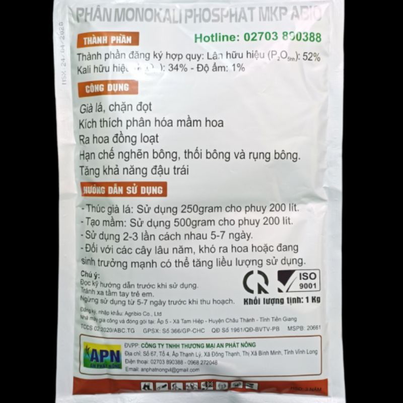 Phân Bón Lá MKP 00 - 52 - 34  1kg