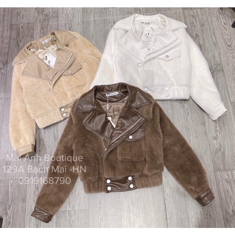 Áo Dạ Lông Mịn Pha Cổ Da Hàng Quảng Châu Loại 1