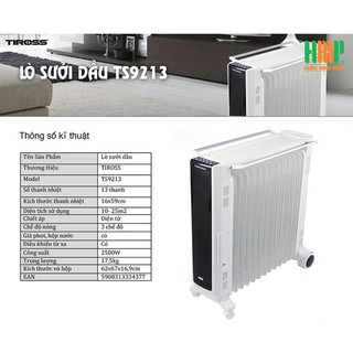Máy sưởi dầu 13 thanh Tiross TS9213 - Có điều khiển từ xa - Hàng Chính Hãng