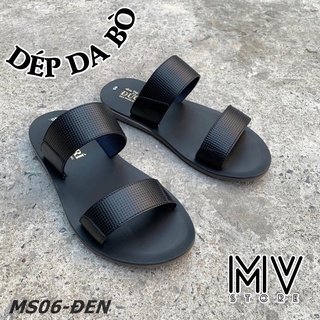 Dép nam quai ngang, dép da bò đế bằng size chuẩn DT06