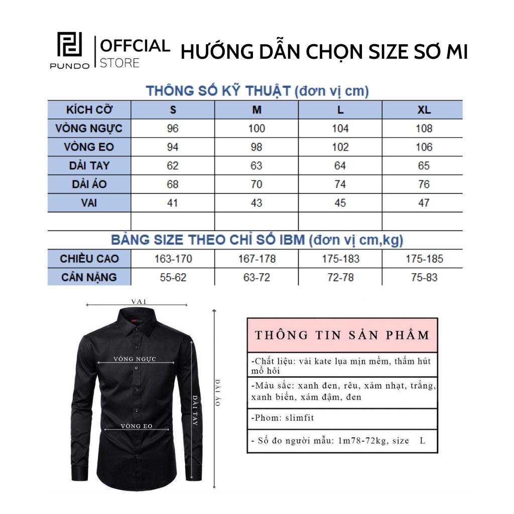 Áo sơ mi nam dài tay cổ bẻ, chất kate lụa mịn, thấm hút mồ hôi PUNDO ASMPD02
