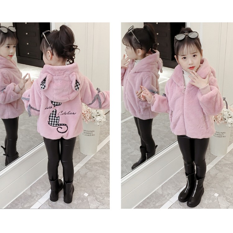 Áo khoác lông mềm mịn có mũ bé gái size 15-40kg (HÀNG QCCC) AK02