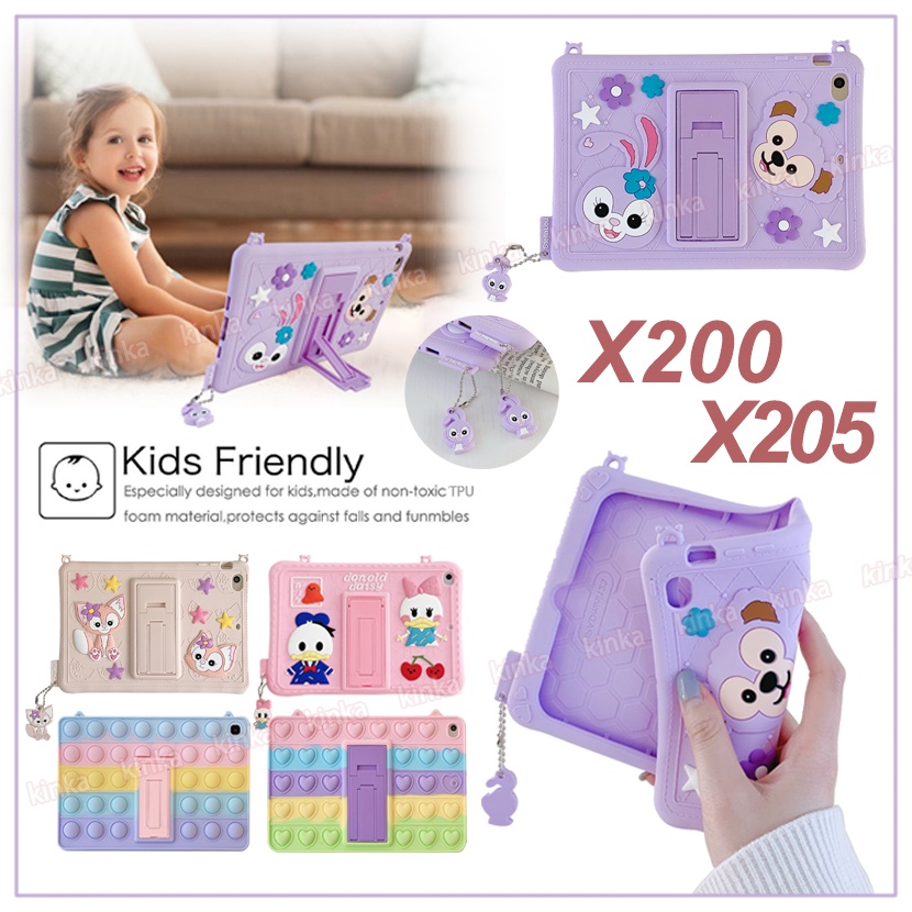 Phim hoạt hình Rainbow LinaBell StellaLou Soft Silicone POP IT Case có chân đế Giải nén Vỏ máy tính bảng chống sốc cho Samsung Galaxy Tab A8 10.5 SM-X200 205 207 A 8.0 SM-T290 295 297 A7 SM-T510 515 SM-T500 505 507 S6 Lite SM-P615 610 Lite SM-T220 225