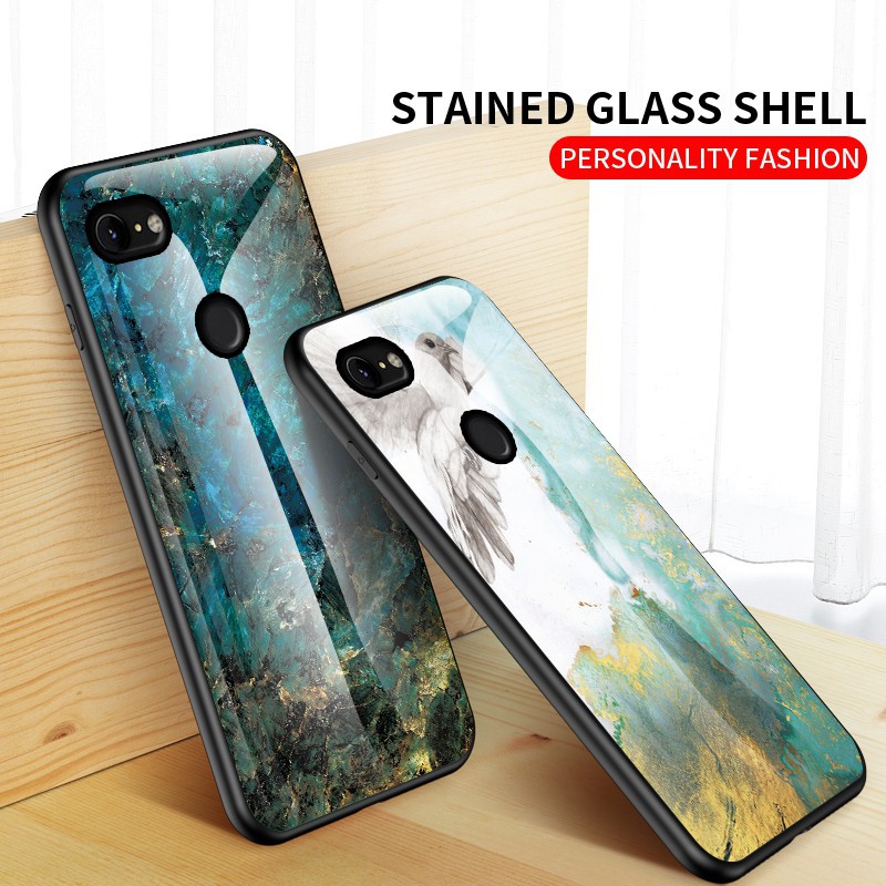 Casing Google Pixel 1 2 3 4 XL Casing Fashion Marbled Glass Back Hrad Phone Case