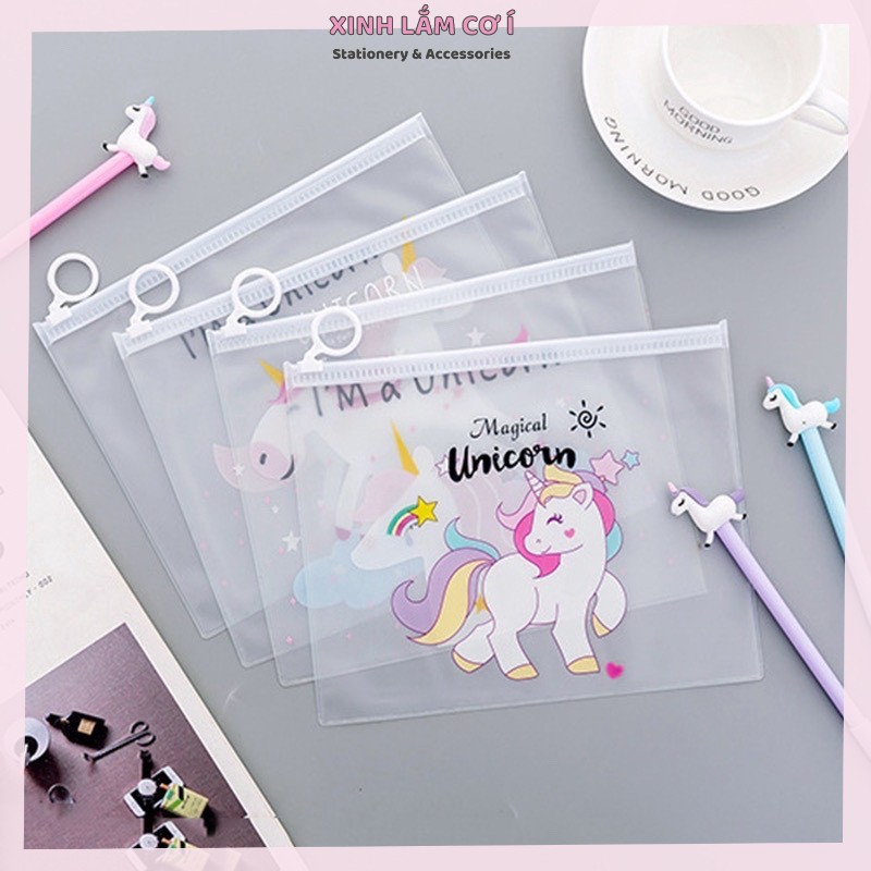 Túi Đựng Bút Zipper Unicorn, Sương Rồng Trong Suốt Có Khóa Kéo Siêu Xinh [Xinh Lắm Cơ Í]