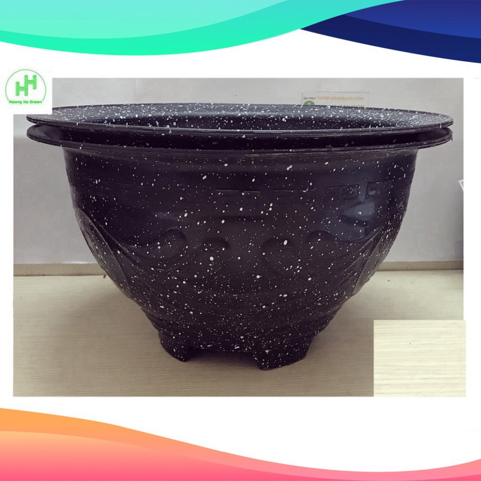 (SIÊU KHUYẾN MÃI) 2 Chậu Nhựa Trồng Hoa, Cây Cảnh Giả Đá Đen Cường Hằng T380