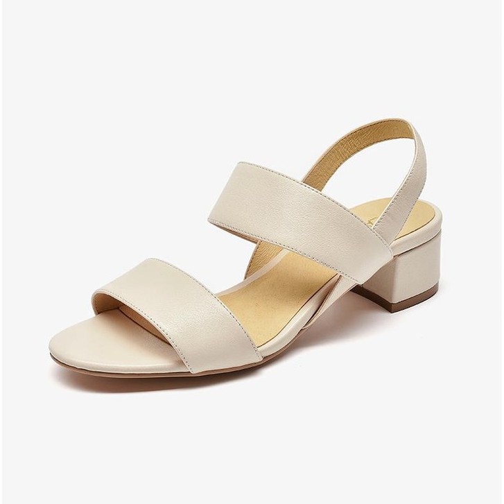 Giày sandal nữ mã LTS14 mũi tròn quai ngang cao 5cm phong cách HQ có 2 màu kem và đen