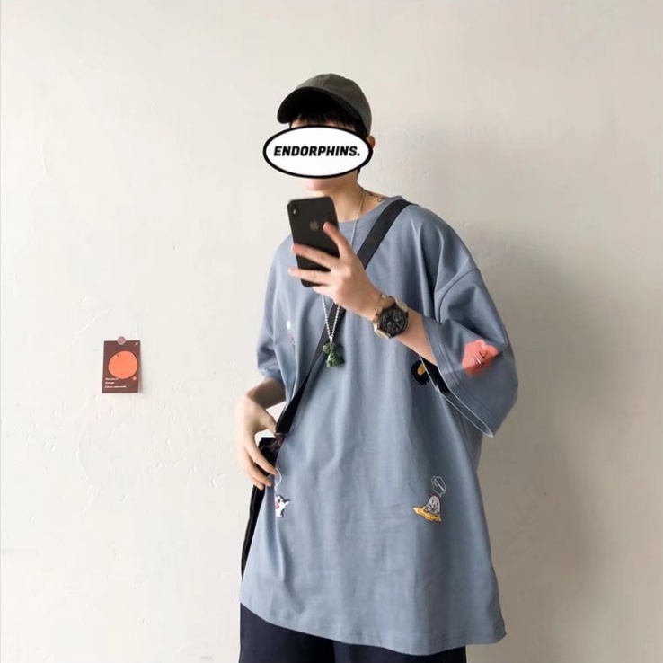 áo thun nam phong cách Hàn Quốc áo thun tay lỡ tiếng Nhật unisex áo phông form rộng đen áo phông áo thun kiểu nữ áo thun thể thao nam