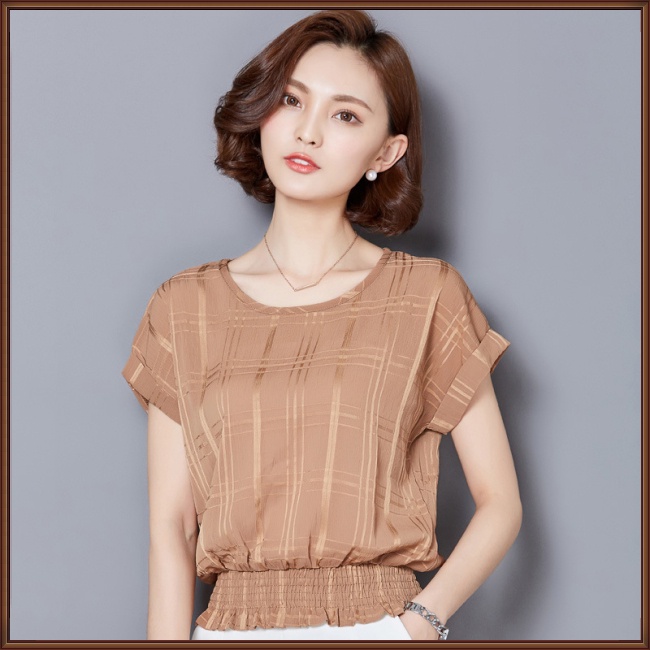 Áo Sơ Mi Chiffon Tay Cánh Dơi Dáng Rộng Họa Tiết Kẻ Sọc Thời Trang Mùa Hè Cho Nữ