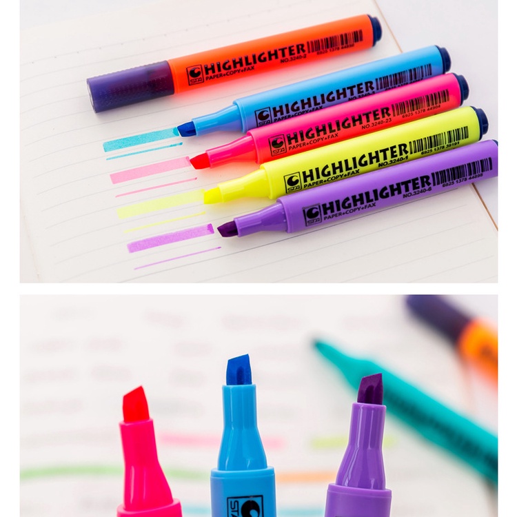 Bộ bút Highlighter bút dạ quang STA 8 màu xinh xắn