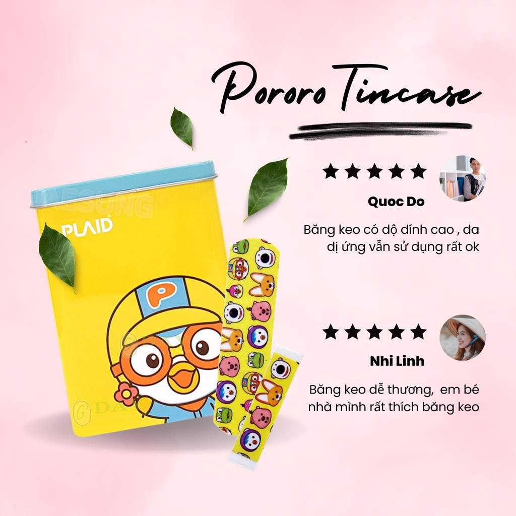 Băng Keo Cá Nhân Hộp Thiếc Vàng Pororo Kids Band – Dành Cho Da Nhạy Cảm (hộp 2 size – 25 miếng)