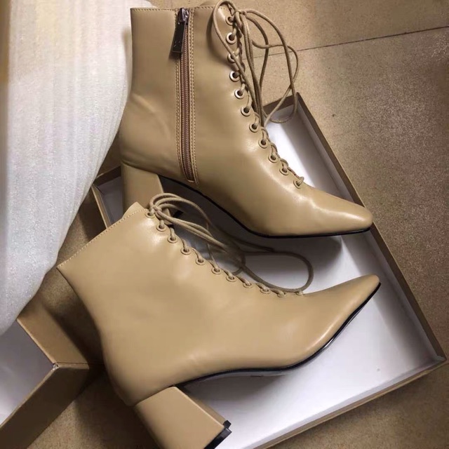 Boots da cao gót buộc dây Zr
