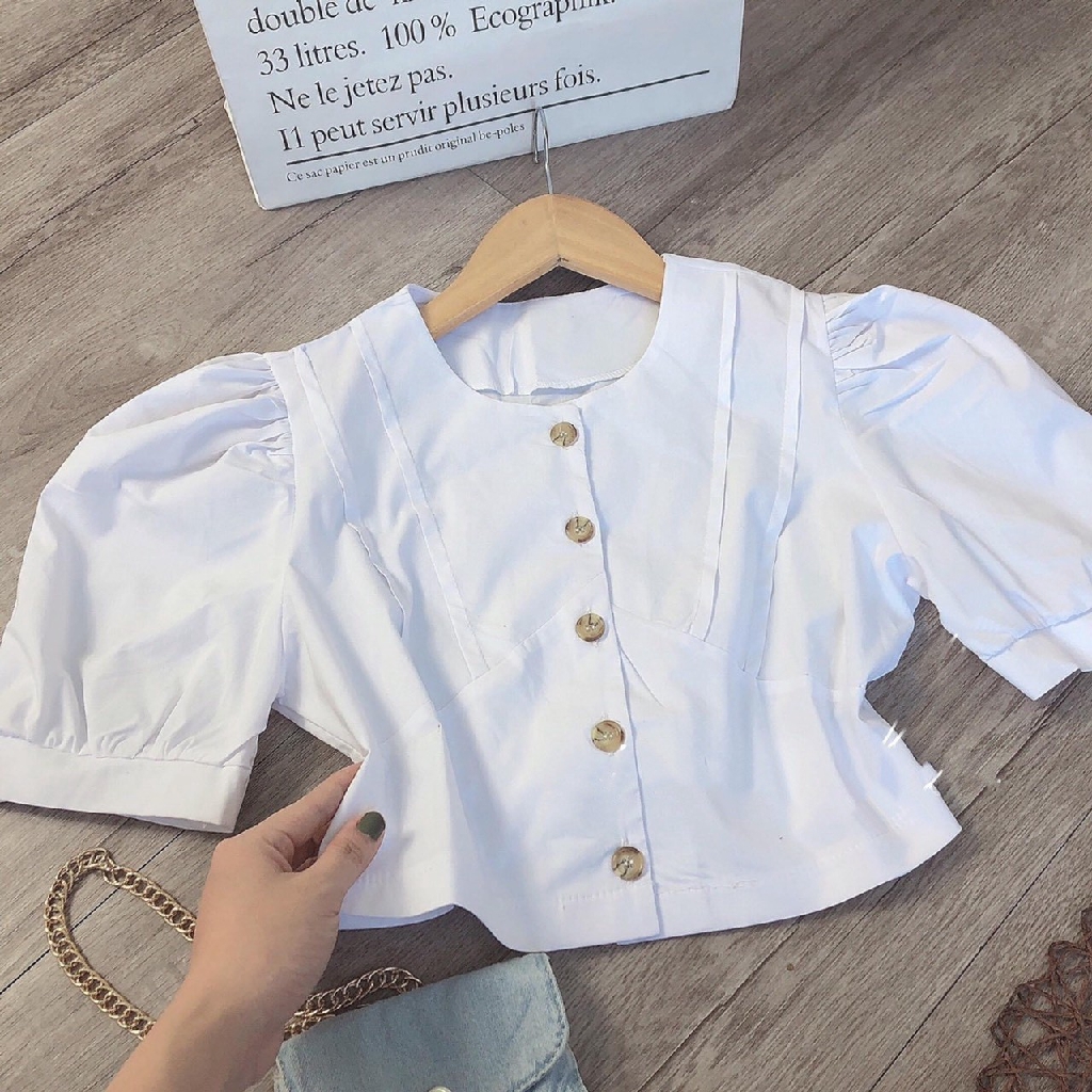 Áo Croptop Cúc Nâu Buộc Nơ | BigBuy360 - bigbuy360.vn