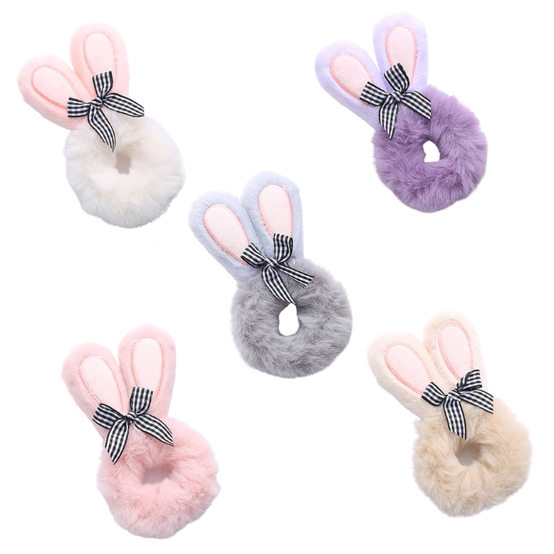 Dây Cột Tóc Tai Thỏ Lông Nhung Co Giãn