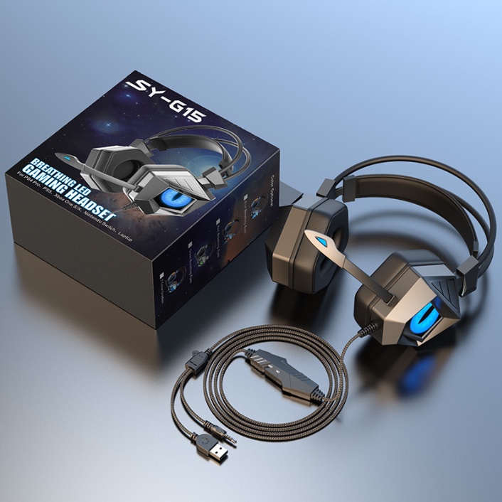 Tai nghe chụp tai máy tính GAMING SY-G15 có đèn LED màu, có mic đàm thoại, headphone chơi game trên điện thoại , laptop.