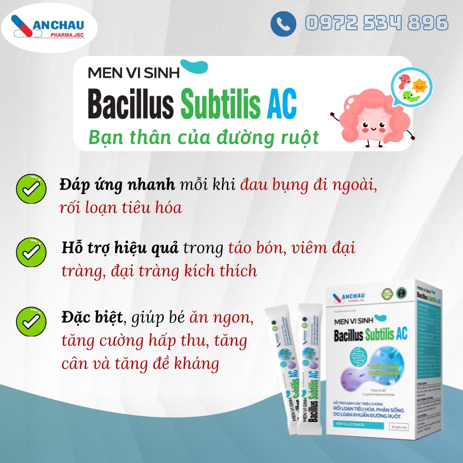 Men vi sinh hỗ trợ tiêu hóa BACILLUS SUBTILUS AC hương sữa cho trẻ em và người lớn - set dùng thử - An Châu