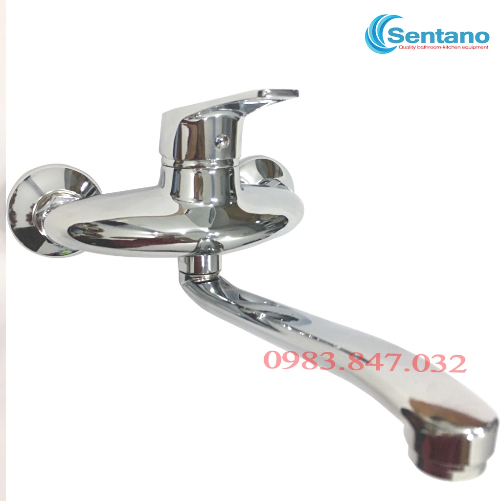 Vòi rửa chén nóng lạnh âm tường SENTANO đồng thau bóng xoay 360 tiện lợi mạ crom bóng không gỉ