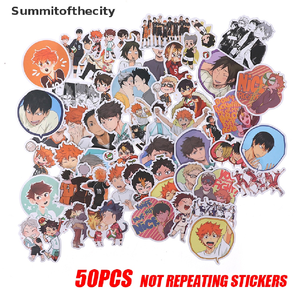Bộ 50 Miếng Dán PVC Chống Thấm Nước Hình Anime Haikyuu Trang Trí Vali Laptop Ván Trượt DIY