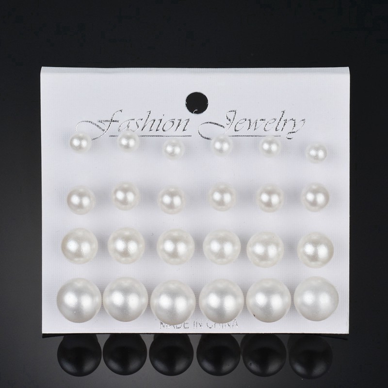 12 Pairs/ Set Delicate Pearl Earrings Jewelry White &amp; Black &amp; Beige