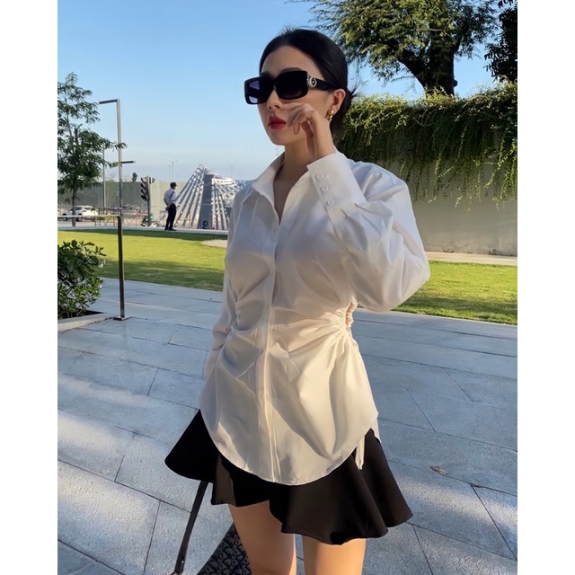 Áo sơ mi tay phồng rút eo