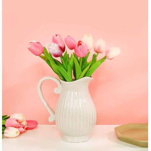Hoa giả- Hoa tulip giả làm từ cao su lá thẳng decor trang trí cực xinh