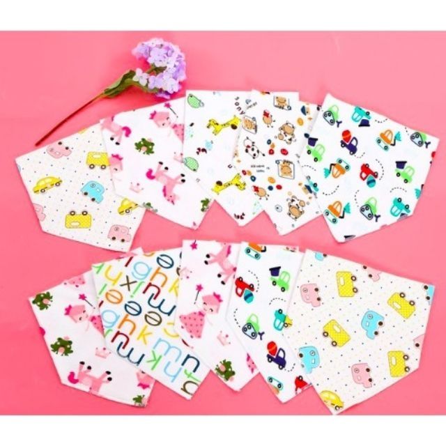 5 Chiếc Khăn Yếm Tam Giác Cotton 2 Cúc Bấm Cho Bé 0-5 Tuổi