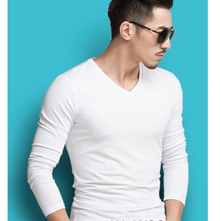 Áo thun nam body cổ tim tay dài vải dày mịn