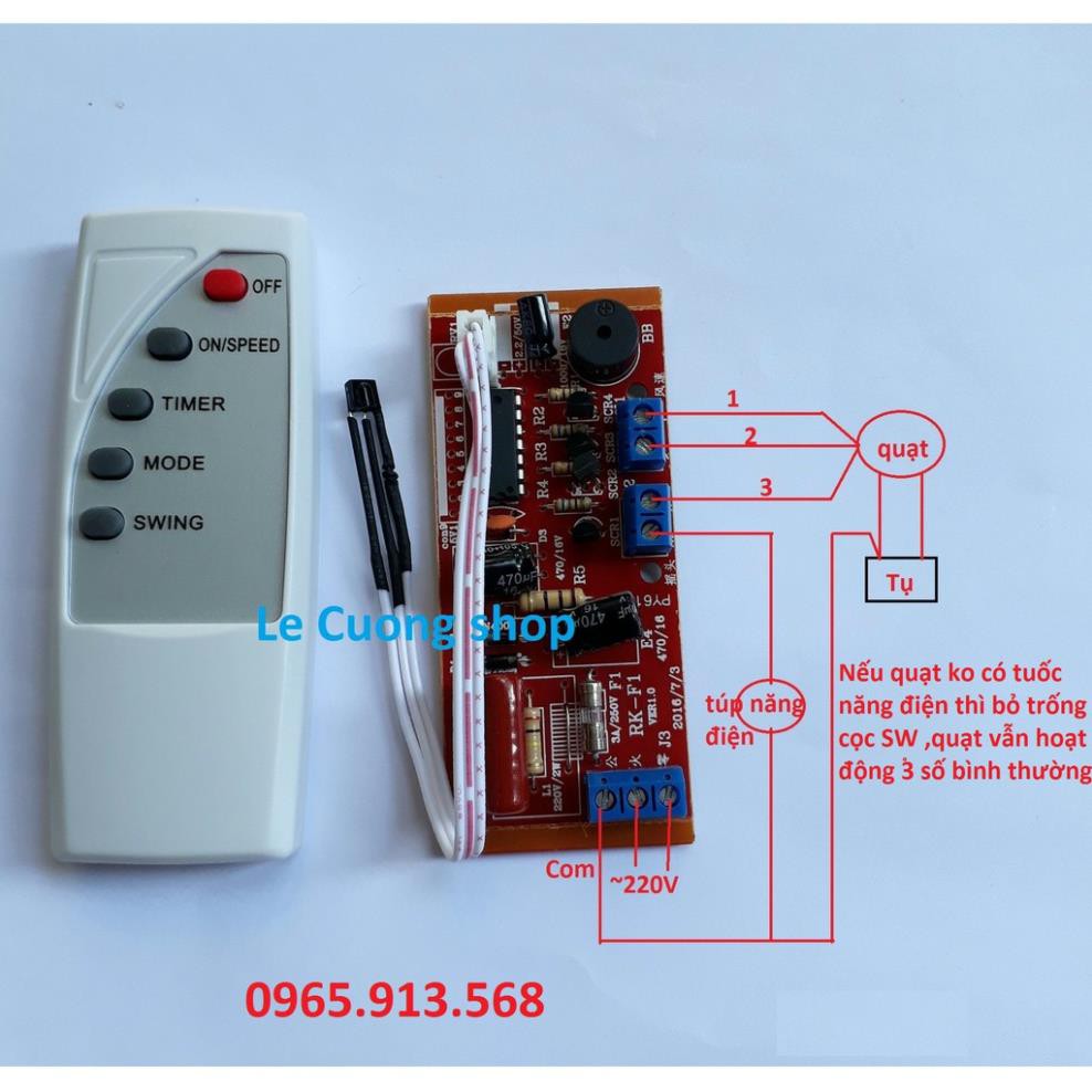 (Bán rời ,hoặc cả bộ )Bộ mạch điều khiển từ xa cho quạt - Bản Tiếng Anh mạch đỏ xịn đủ IC