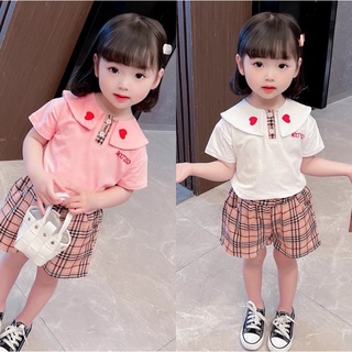 Bộ Áo Cộc Tay Chữ Little Love Quần Kẻ Caro Cho Bé Gái Size 8-20kg Kèm video+ảnh thật