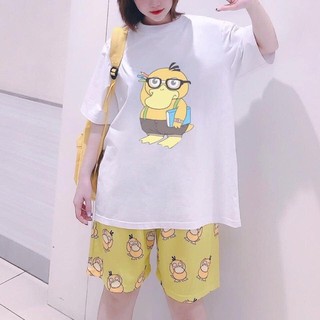 Sét bộ áo thun vịt đeo kính + quần đùi vịt vàng 100