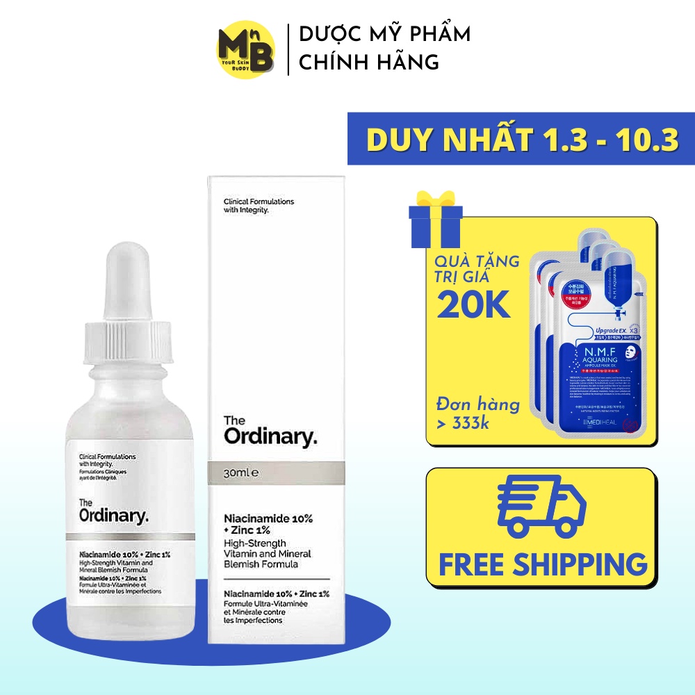 Serum The Ordinary niacinamide 10 + zinc 1 tinh chất giảm mụn thu nhỏ lỗ chân lông làm đều màu da 30ml