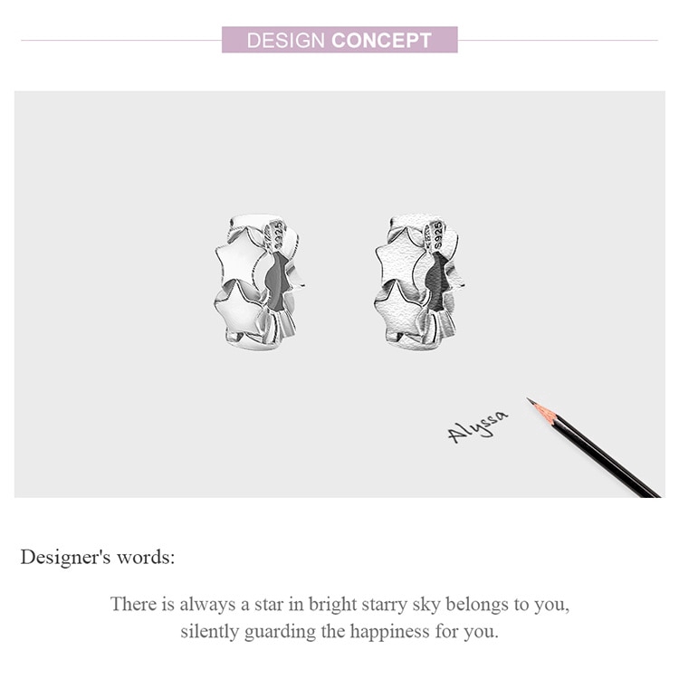 BAMOER Nút Chặn BạC S925 Hình Ngôi Sao Có Vòng Silicone Cho Bbracelet