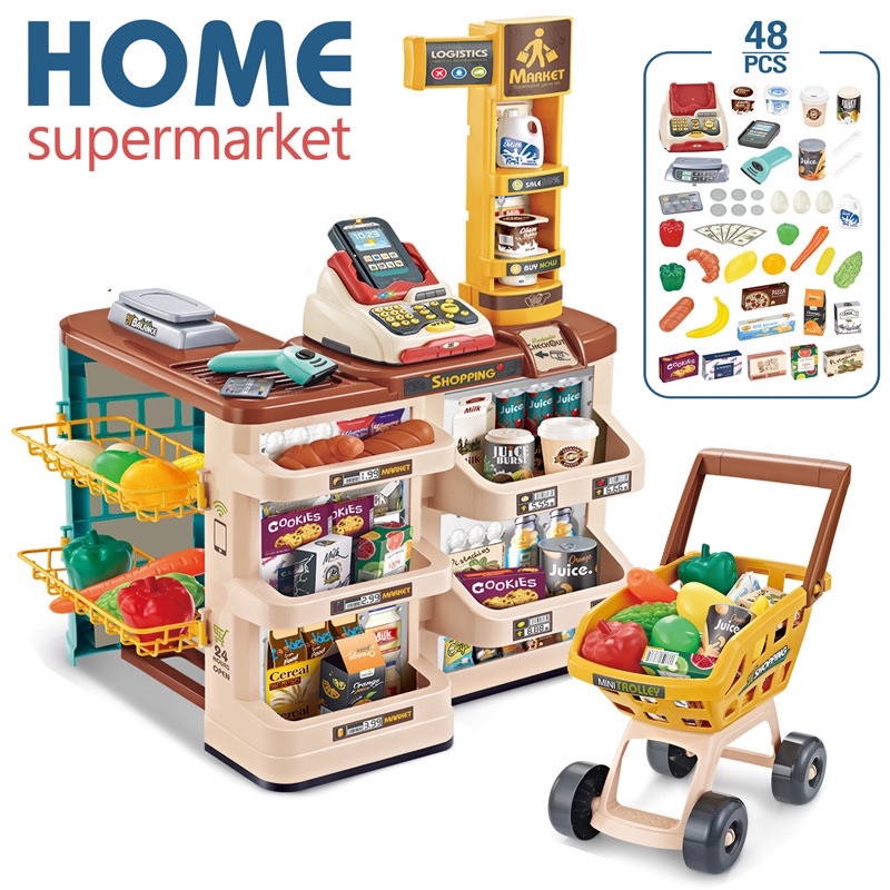 BỘ ĐỒ CHƠI QUẦY SIÊU THỊ KÈM XE ĐẨY HOME SUPER MARKET 48 PCS