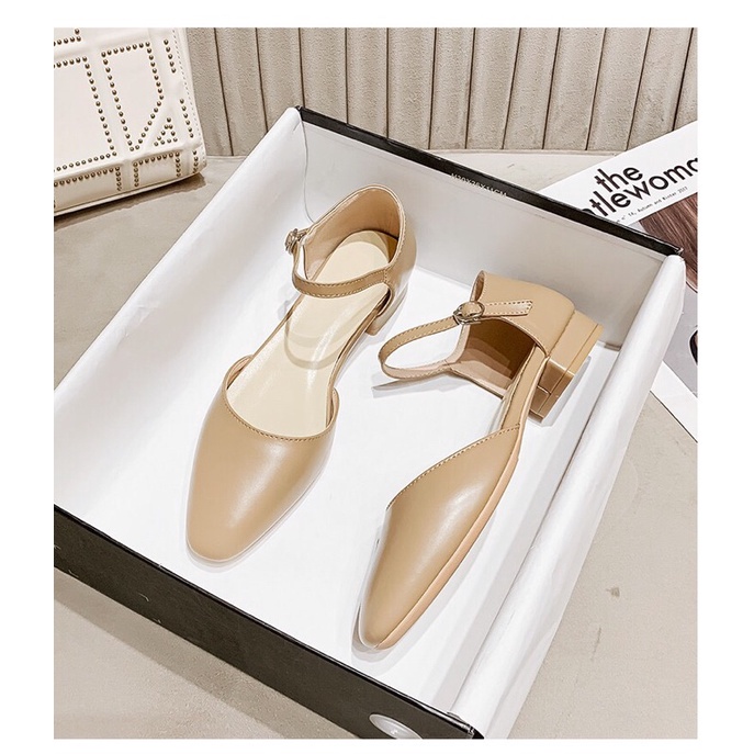 [Free Ship] Giày búp bê nữ mũi tròn gót thấp kiểu dáng dfonw giản cổ điển 2 màu đen kem shose_fashion13 Mã TT16