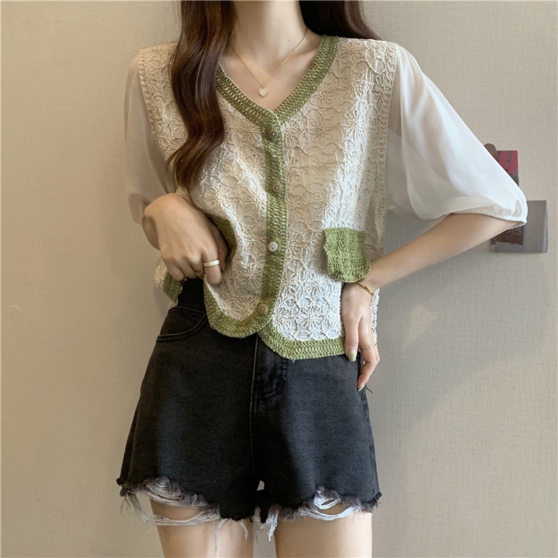 Áo Thun Nữ Tay Ngắn Phối Vải Voan Thời Trang Thanh Lịch