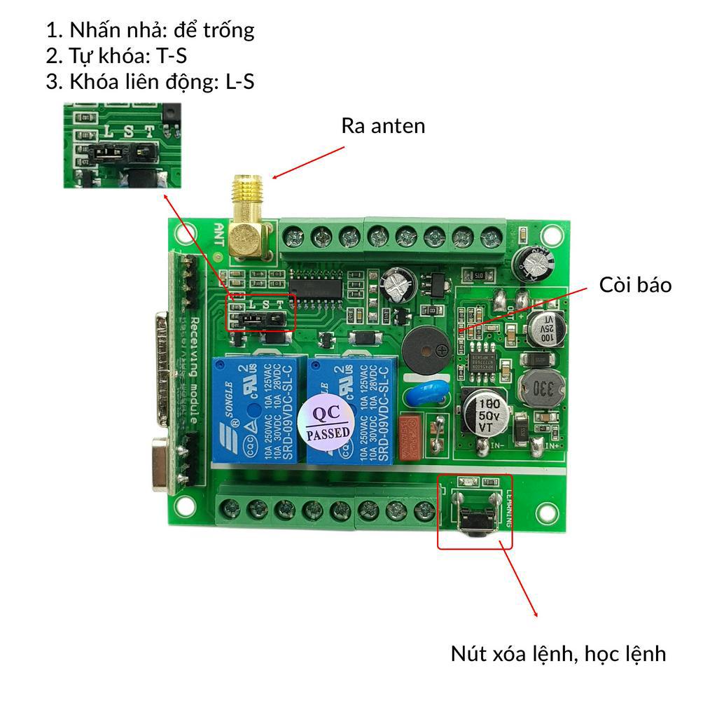 Mạch đảo chiều động cơ từ xa, bật tắt 2 thiết bị 10A AC DC