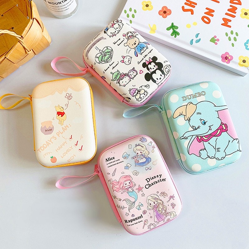 Dễ thương Winnie the Pooh Dumbo Mini Leather Đổi Chìa khóa tiền xu Ví đựng tai nghe Túi đựng tiền xu